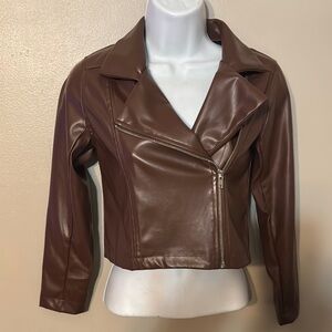 Juniors Brown Faux Leather Jacket size S